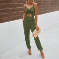 thumbnail image 2 of Aayomet Jumpsuits For Women Women's Rompers V Spaghetti Neck Summer High Jumpsuits Straps Waist Smocked Cutout With Pockets,Green S, 2 of 5