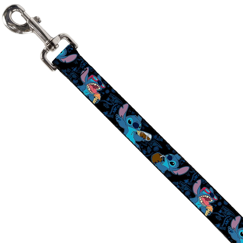 Disney Pet Leash, Dog Leash, Stitch Snacking Poses Black Blue, 6 Feet Long 1.0 Inch Wide