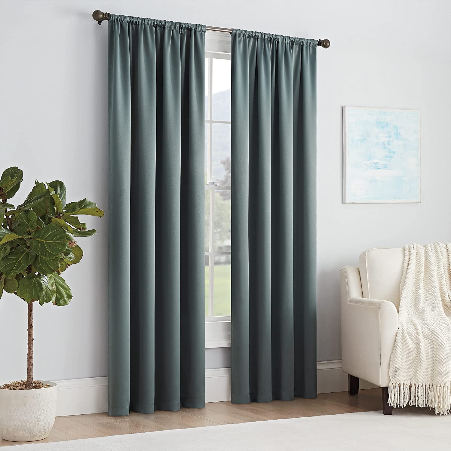 Eclipse Solid Thermapanel Room Darkening Rod Pocket 54 x 63 Panel in Blue River