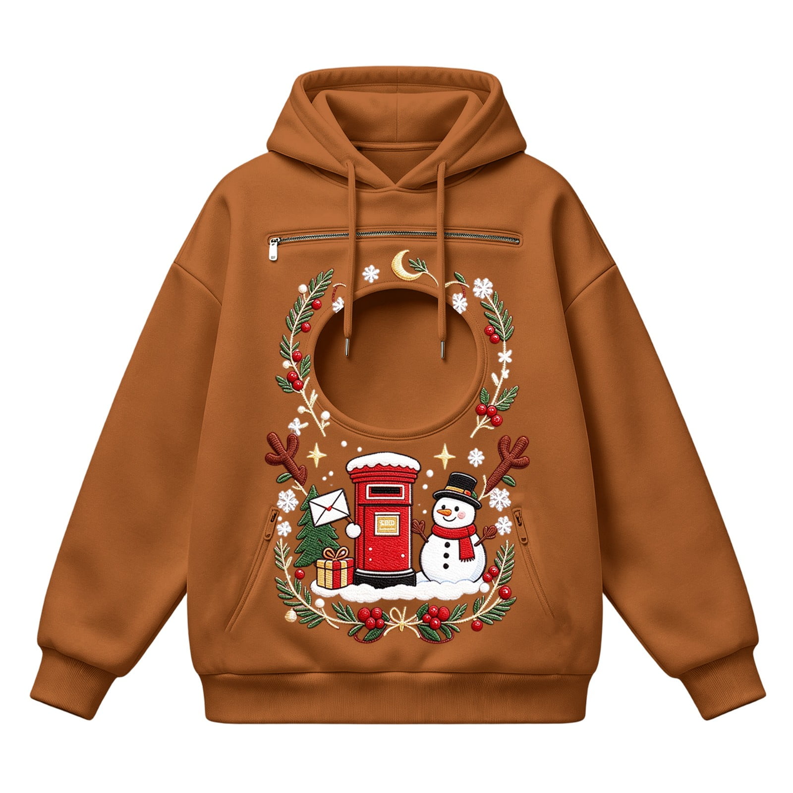Ludearly Pet Carrier Hoodie for Women Pullover Hoodie with Front Pet Pouch Opening Zippered Pouch Top Warm Stretchy and Breathable for Christmas Parties Holiday Photos and Winter Walks