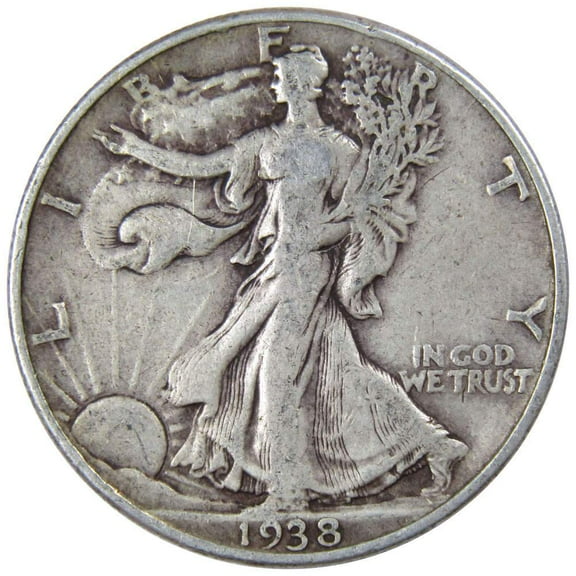1938 Liberty Walking Half Dollar F Fine Silver 50c Coin