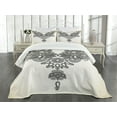 thumbnail image 3 of Ambesonne Folk Quilted Bedspread Set 3 Pcs, Far Eastern Vintage Art, King Size, Black Cream, 3 of 5