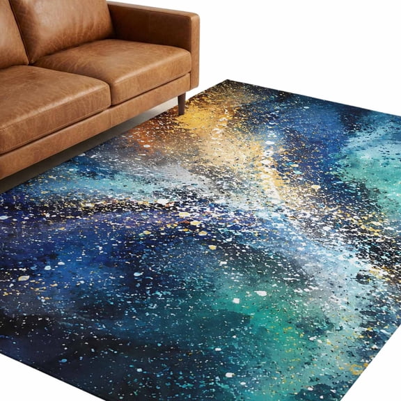 Swirling Star Dust Area Rug 5x7ft Abstract Blue Galaxy Glowing Cosmic Cloud Non-Slip Washable Rectangle Rugs Soft Felt Indoor Floor Mat for Bedroom Kitchen Living Room Bathroom