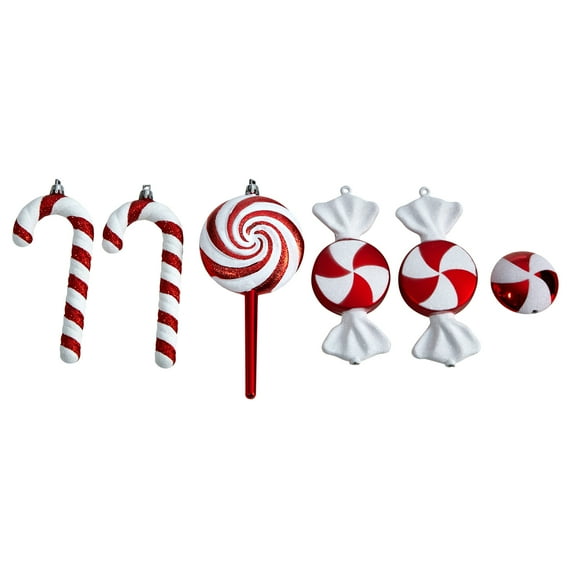 Nearly Natural 7" Holiday Assorted Polystyrene Christmas Candy Cane Deluxe Shatterproof Ornament, 6 Count