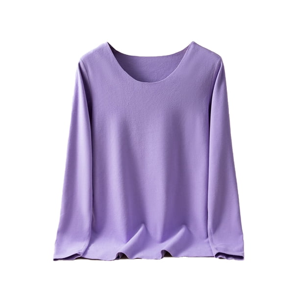 Minnieouse Ropa interior de fondo para mujer, lencería gruesa cálida para niñas, Tops de capa Base de cuello de manga larga de Color Ropa interior Púrpura claro METRO