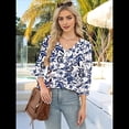 thumbnail image 4 of Blusas de 3/4 con Botones y Cuello en V para Mujer, Ropa Informal de Verano para Vacaciones de Playa, Ropa de Otoño 2025 Estampado Verde S, 4 of 7