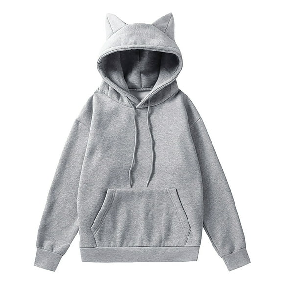XIAONU Women'S Hoodies Long Sleeves Drawstring Cat Ear Design Hoodie Thickened Solid Color Pullover Hoodie Sweatshirt