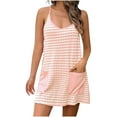 thumbnail image 3 of Causal Sleeveless Jumpsuit for Womens Racerback Striped Mini Romper Dress with Pocket Spaghetti Strap Summer Pajamas Rompers, Pink, M, 3 of 6