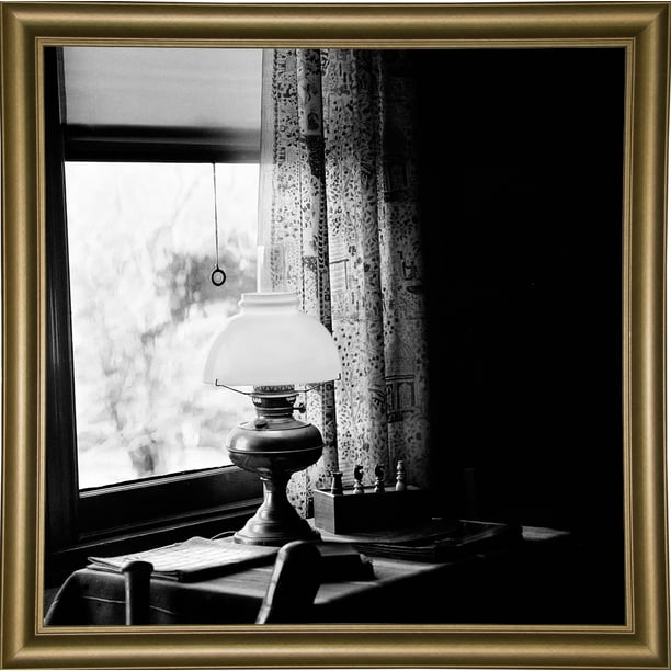 The Chess Table-HARMSC51804 Print 12.25"x12.25" by Harold Silverman - Msc. in a Bistro Gold