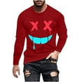 thumbnail image 2 of Pisexur Chemise à Manches Longues Homme Tissu de Haute Qualité T-Shirt à Manches Longues Homme, Haut Imprimé à Manches Longues Col Rond et Visage Souriant Imprimé Rouge, P, 2 of 4