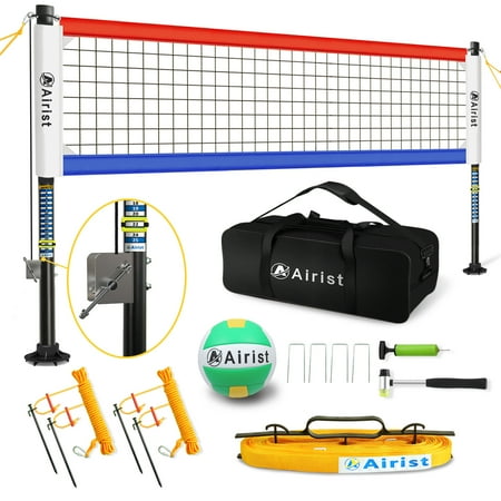 Airist Heavy Duty Volleyball Net Outdoor with Steel Anti-Sag System  Adjustable Aluminum Poles  Professional Volleyball Nets Set for Backyard and Beach  Volleyball and Carrying Bag(Red and Blue)