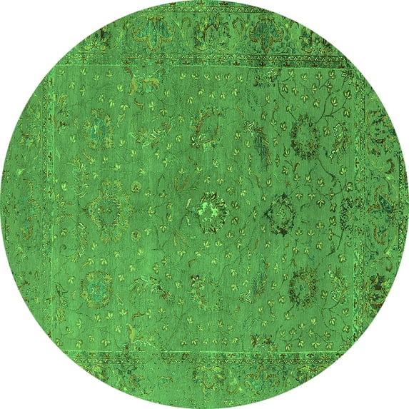 Ahgly Company Indoor Round Oriental Green Industrial Area Rugs, 4' Round