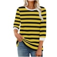 thumbnail image 2 of Soki Womens 3/4 Sleeve Striped Crewneck T-Shirts Color Block Short Sleeve Tops Casual Basic Tee, 2 of 5