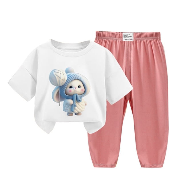 Odeerbi 2-12 Años Niño Niña Conjunto de Verano Camiseta de Manga Corta de Algodón Ice Silk Pantalón de Chándal Conjunto de Dos Piezas de Ropa Interior Estampada