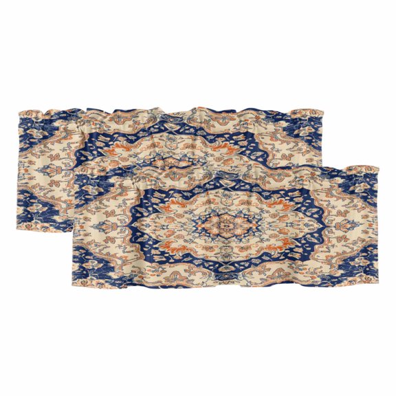 2 Pack Vintage Floral Valance for Window Navy Orange Classical Bohemian Style Kitchen Valance Rod Pocket Short Curtain Topper Decorative Window Treatment for Living Room Bedroom 42"x12"