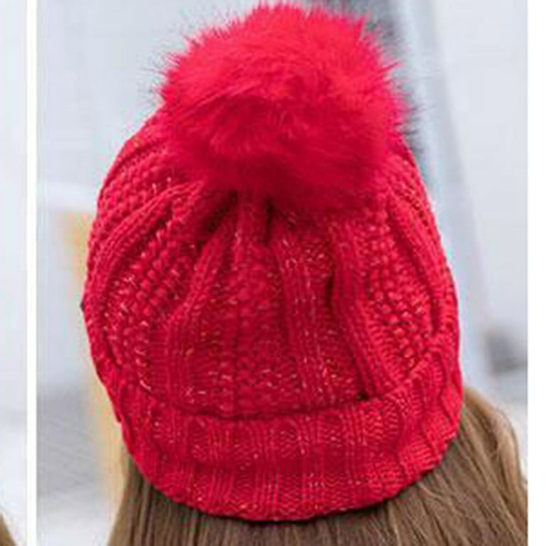 EHTMSAK Womens Beanies Pompom Hats for Adults Knitted with Scarf