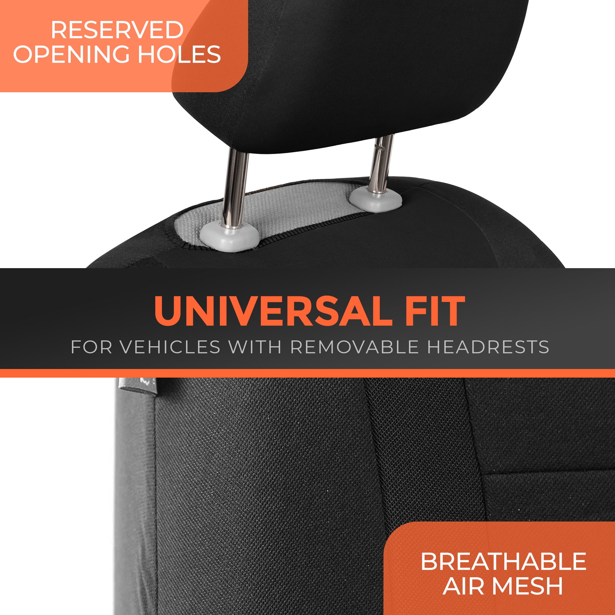 FLORAY Car Seat Covers for Compact Sedans, Polyester 9PCS Full Set, Front and Solid Rear Bench, Airbag Compatible, Black