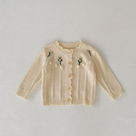 

DancePeanut Baby Autumn Clothes Set Knitted Romper Crotch Button One-Piece Jumpsuit Knitted Flower Embroidered Long Sleeve Jacket Cardigan