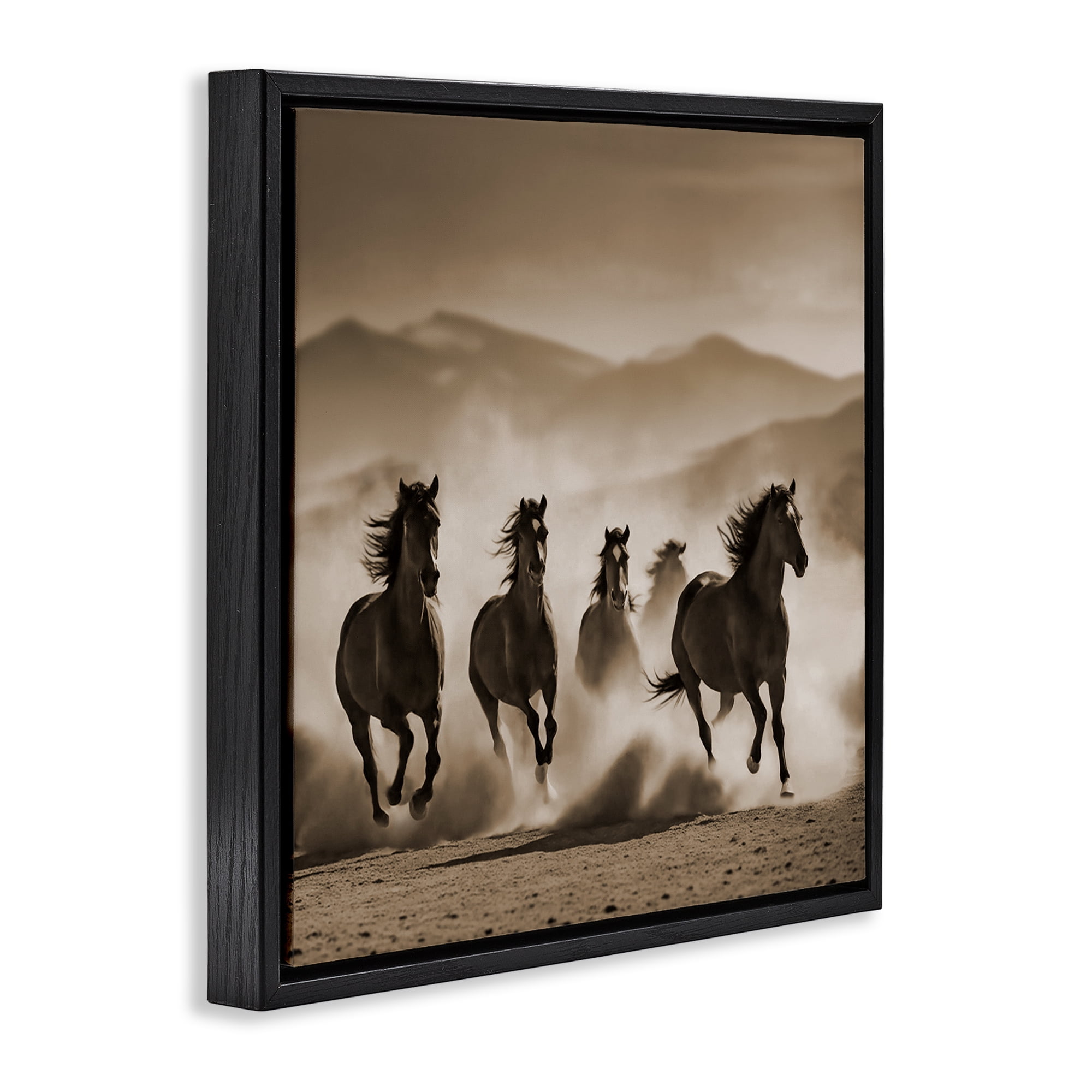Stupell Industries Trotting Mountain Stallions Animals Painting Black Floater Framed Canvas Art Print Wall Art, 25 x 25