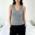 thumbnail image 4 of Womens V Neck Tank Tops Summer Ribbed Sleeveless Henley Shirts Casual Loose Fit Button Up Cami Knit Tees Gray, 4 of 6