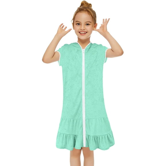 KDFJPTH Little Girls Swim Cover Up Kids Swimsuit Coverup Zip Up Beach Bathing Suit Hooded Bathrobe Absorbent Terrys Beach Dress Party Dresses for