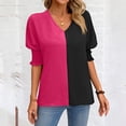 thumbnail image 2 of Tiqkatyck Women Summer Tops, Women's 3/4 Sleeve V Neck Loose Sleeve Color Block T Shirts, Shirts for Women Hot Pink S, 2 of 7
