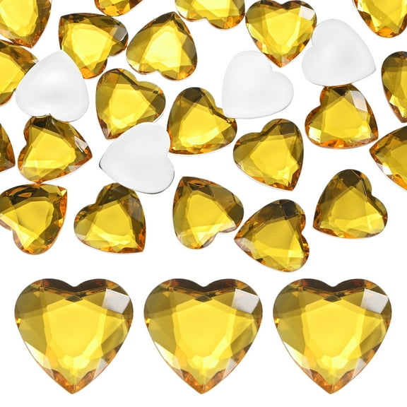 25-Pack Heart Rhinestone, 25mm Acrylic Heart Rhinestone Stickers for Craft/Painting/Jewelry, Flat Back Plastic Gems Sticker [Golden]