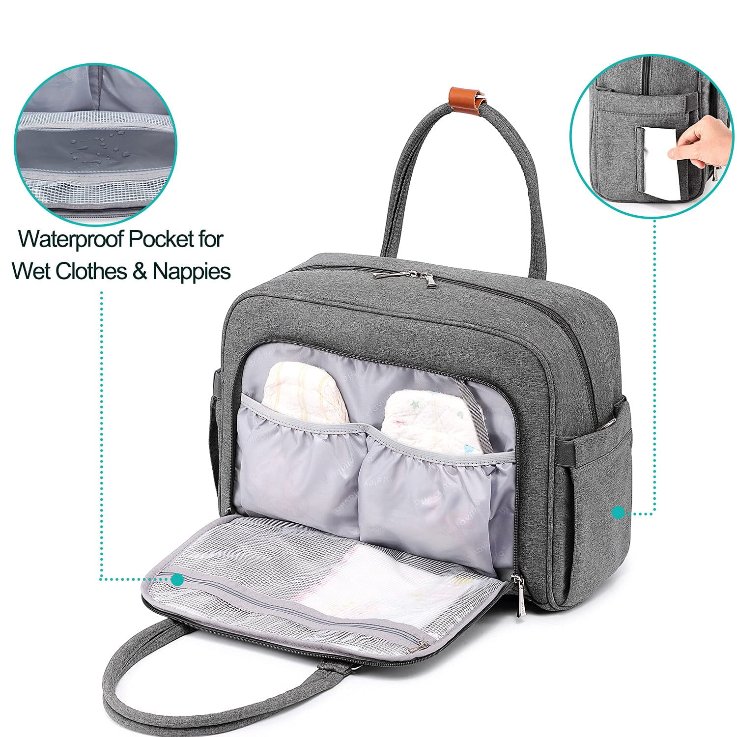 WelaVila Diaper Bag Tote: Stylish Tote Diaper Bags with Changing Pad, Dark Gray, 1 pk