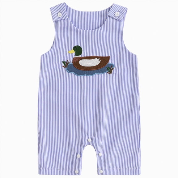 Sopiago Baby Boy Summer Outfit Sailboat Embroidered Smocked Sleeveless Striped Romper Jumpsuit Infant Newborn Shortalls Baby Boys' Clothing Sets Blue,3-6 Months