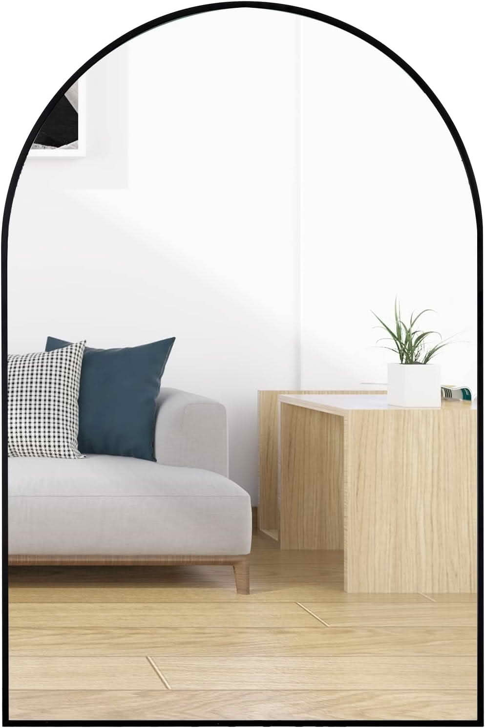 MAYEERTY 24x36 Inch Black Metal Framed Arched Bathroom Wall Mirror, for Large Bathroom Space