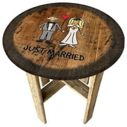 Just Married Cute Pub Gift Farmhouse Rustic Round Whiskey Barrel End Table
