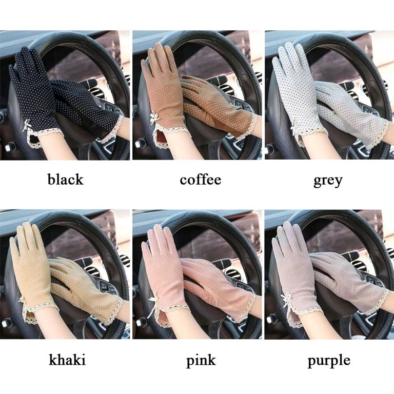 Ladies Women Cute Dot Thin Driving Gloves Summer Sunscreen Gloves Touch  Screen Gloves Lace Patchwork COFFEE 