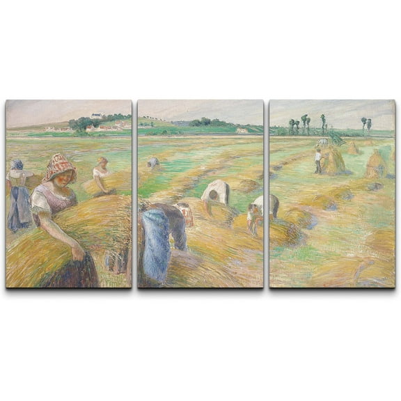 wall26 Canvas Print Wall Art Set The Harvest by Camille Pissarro Cultural Historic Oil Painting Fine Art Reproduction Scenic Colorful for Living Room, Bedroom, Office - 24"x36" x 3 Panels