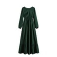 thumbnail image 1 of QIPOPIQ Femmes 2024 Robe Midi à Manches Longues, Col Ras du Cou, Taille Empire, à Volants, Smockée, Liquidation, 1 of 6