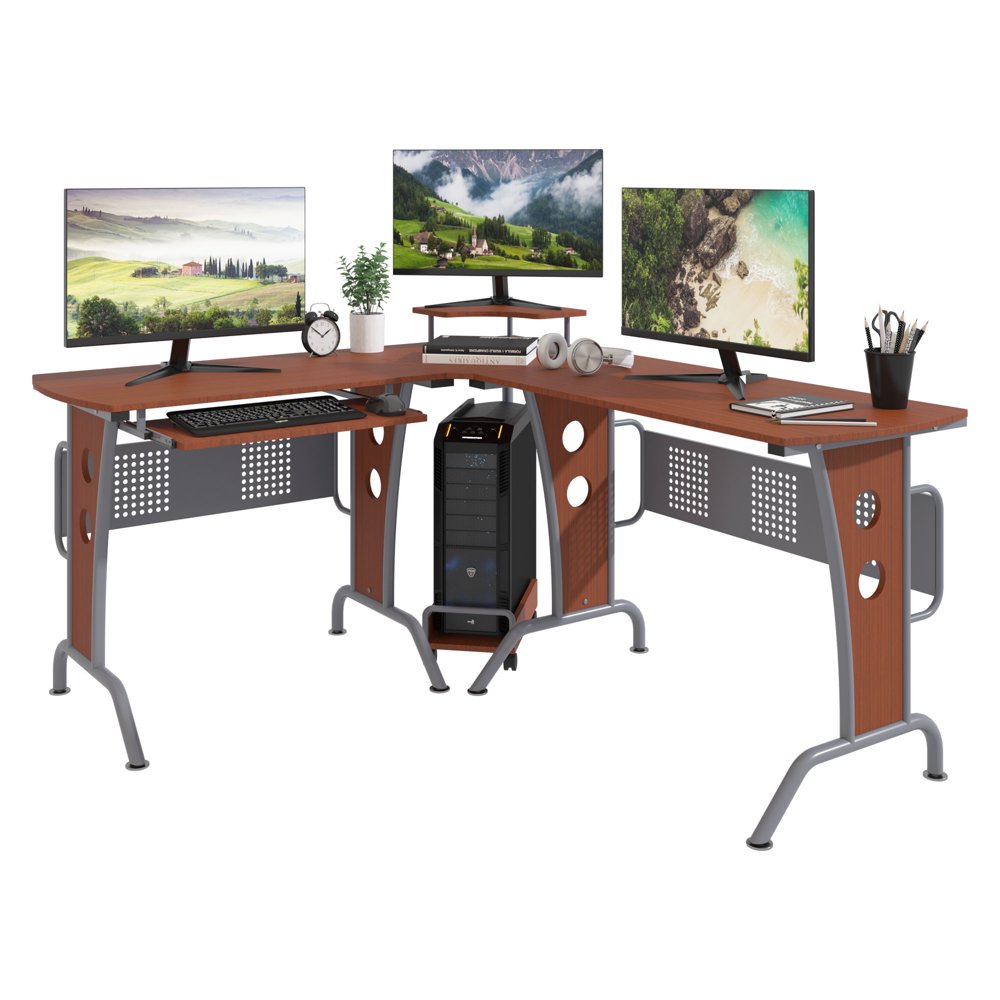 LShaped Corner Computer Office Desk Workstation with Elevated