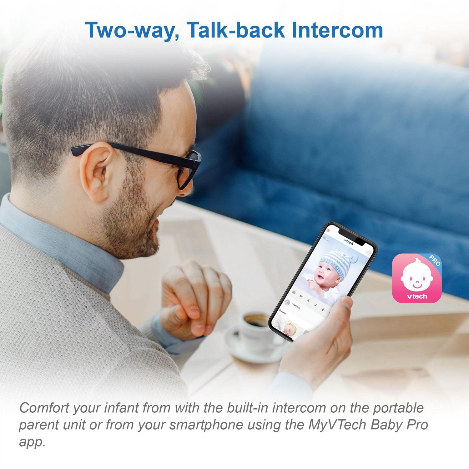 VTech RM2751 1080p Smart WiFi Remote Access Video Baby Monitor with Super-slim 2.8” Display, Night Light, (White), RM2751