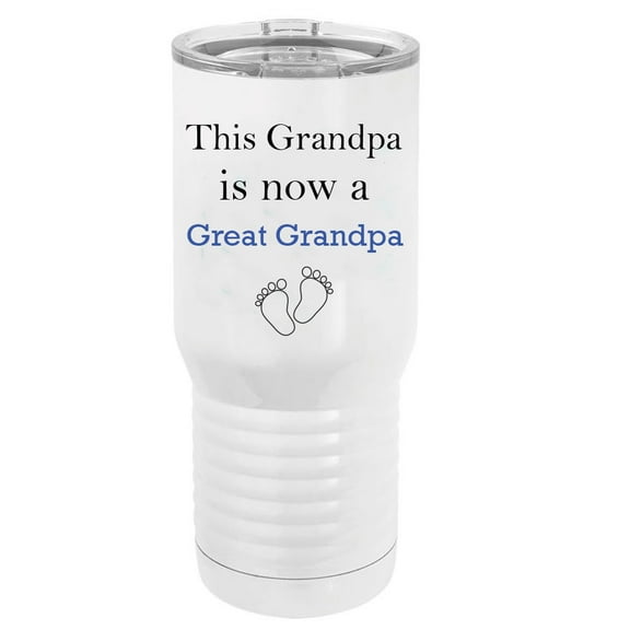 This Grandpais now a Great Grandpa Stainless Steel Vacuum Double-Walled Insulated 20 Oz Tumbler Travel Coffee Mug with Clear Lid, White