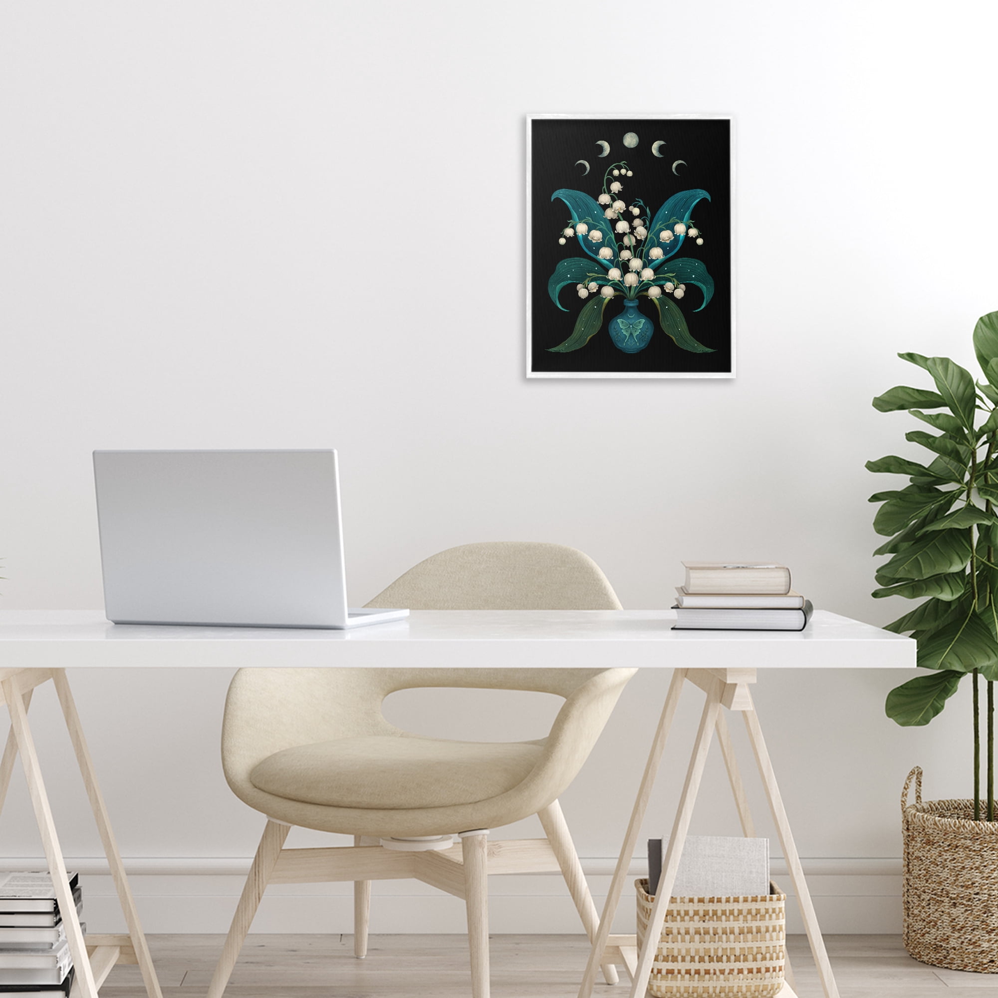 Stupell Industries Lunar Lily Of Valley White Framed Giclee Art, design by Episodic Drawings