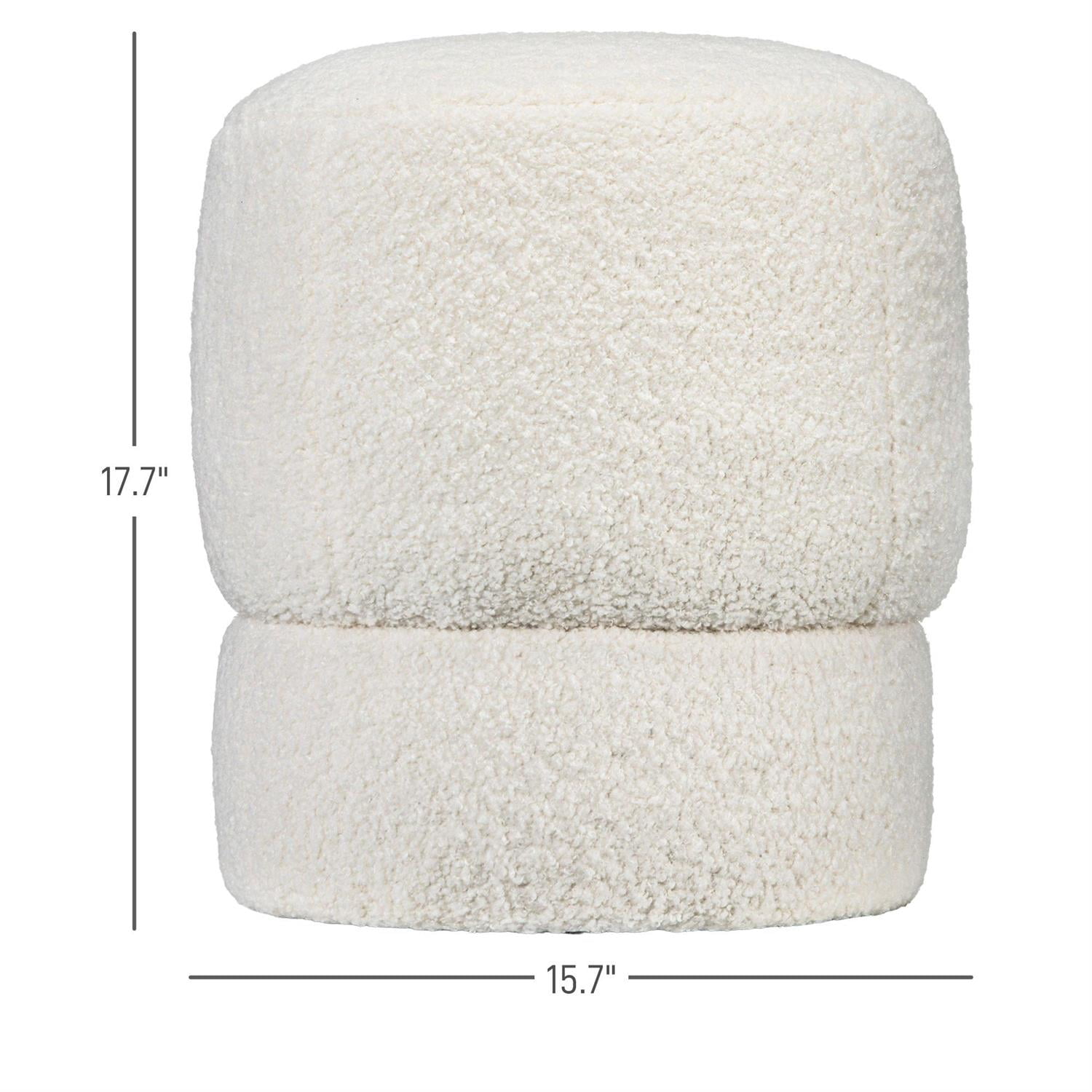 Demi Bonn 17" Round Ottoman Footstool, Plush Teddy Fleece Fabric, Entryway & Living Room Use, Comfy Seating with Storage, White