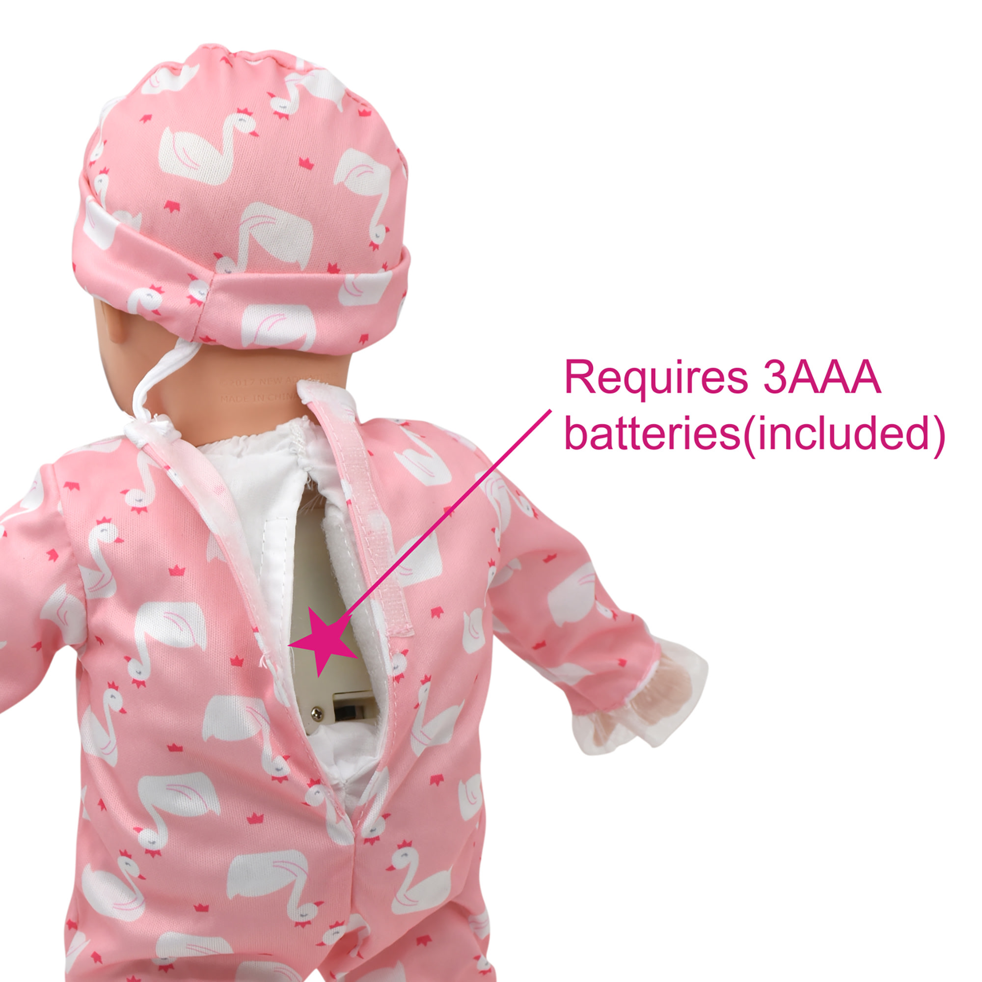 Little Darlings: 14" Kiss N Tickles Baby Doll - Pink, White, Swan - Soft Body, Sounds, Light Up Cheek, Accessories, New Adventures, Toddler Kid Age 2+