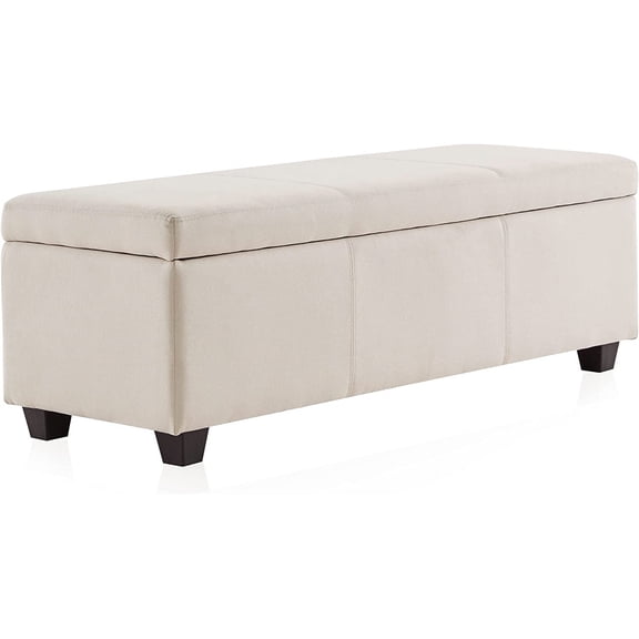 Storage Ottoman, 47 Inch Bench Bedroom Bench with Safety Close Hinge, Extra Long Ottoman with Storage for Living Room, Entryway, Hallway, Foot Rest, Support 300lbs - Beige