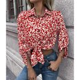 thumbnail image 4 of Blusa de mujer Poliéster Estampado de leopardo Cuello de solapa Un solo pecho Camisa de manga larga para mujer para fiesta de trabajo diaria, 4 of 7