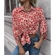 thumbnail image 4 of Blusa de mujer Poliéster Estampado de leopardo Cuello de solapa Un solo pecho Camisa de manga larga para mujer para fiesta de trabajo diario Rojo XL, 4 of 7