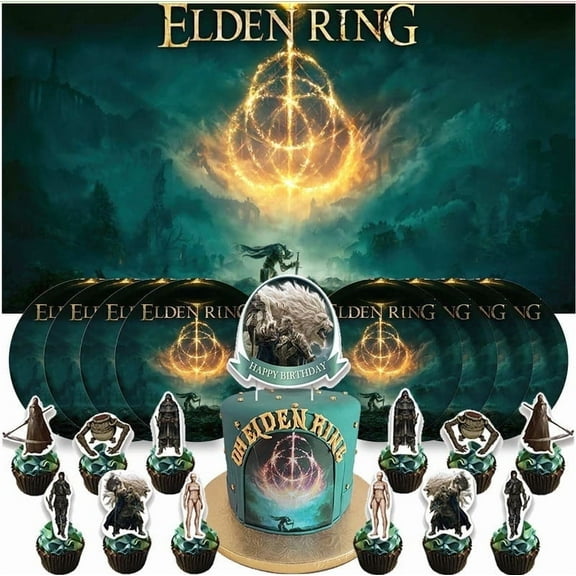 Elden Ring Plates Birthday Supplies Decorations Decor Backdrop Banner Cake Topper Fans