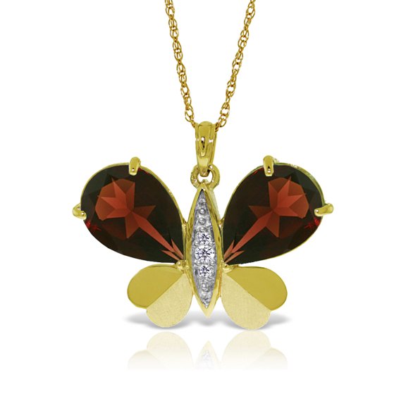 Galaxy Gold 7.1 CT. 14k14" Yellow Gold Butterfly Necklace with Natural Diamonds and Garnets