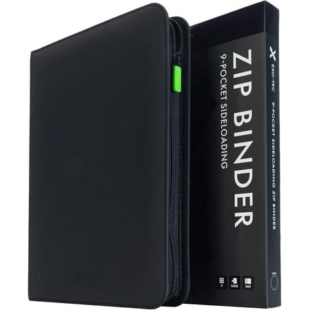 THINWAY 9 Pocket Trading Card Zip Binder, 360 Cards, Premium Exo-Tec Album Material, 20 Side-Loading Pages, Folder for Collectible Games, Sports, TCG (Black)