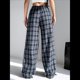 thumbnail image 4 of Pantalones Rectos con Estampado de Leopardo A Cuadros para Mujer, Cintura Elástica, Estilo Y2K, con Bolsillos. Cuadrícula Azul y S, 4 of 6