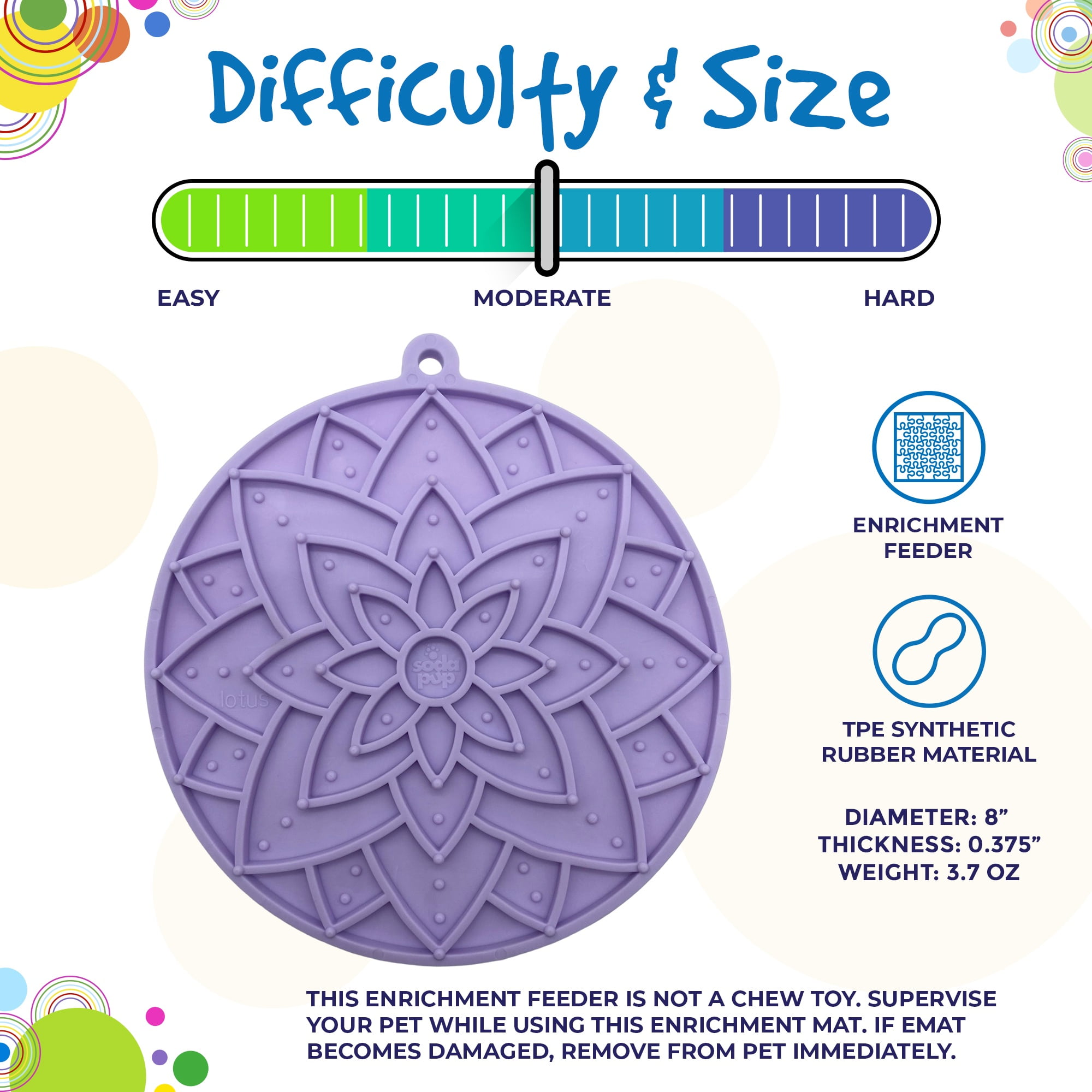 SodaPup Lotus eMat Enrichment Lick Mat with Suction cups, L, Light Purple