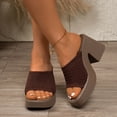 thumbnail image 2 of Heels for Women Mesh Band Squared Open Toe Platform Sandals Block Heel Slip on Mules Summer Casual Slides Brown Size 7, 2 of 7