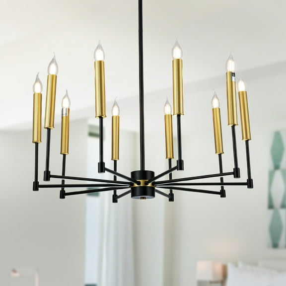 Mizba 29.1 in. 10-Light Indoor Black and Gold Finish Chandelier with Light Kit